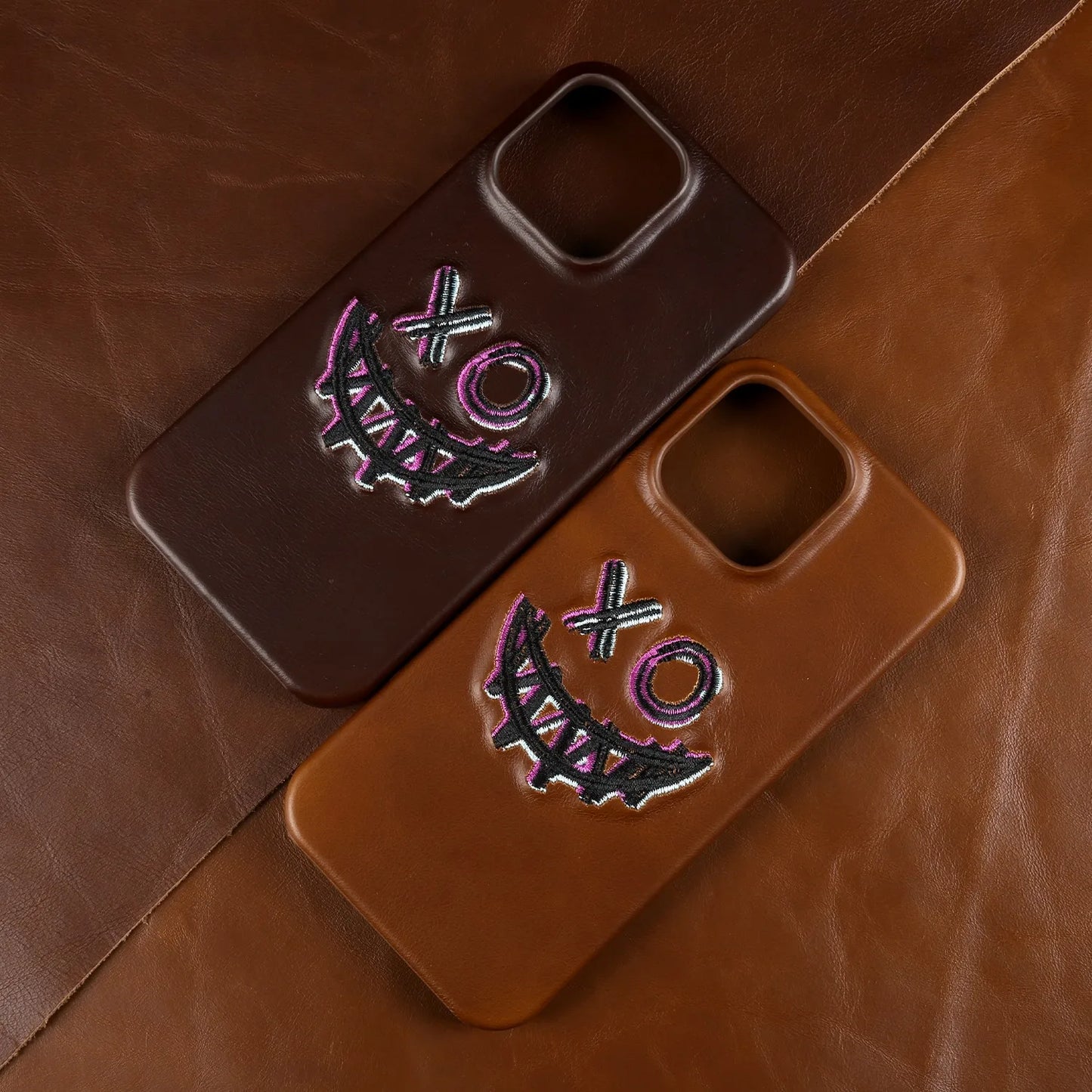 Retro Embroidery Genuine Leather Phone Case For iPhone