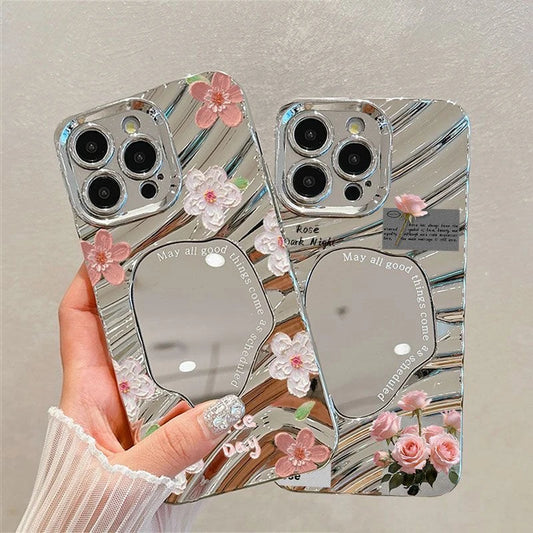 Luxury Plating Make Up Mirror Wave Bumper Shockproof Phone Case