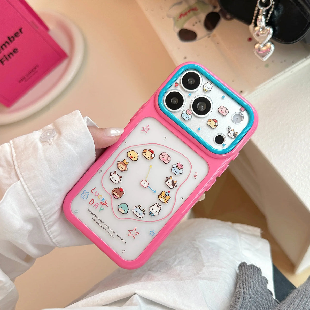 Korean Cartoon Animals Clock Stars Pattern Phone Case For iPhone