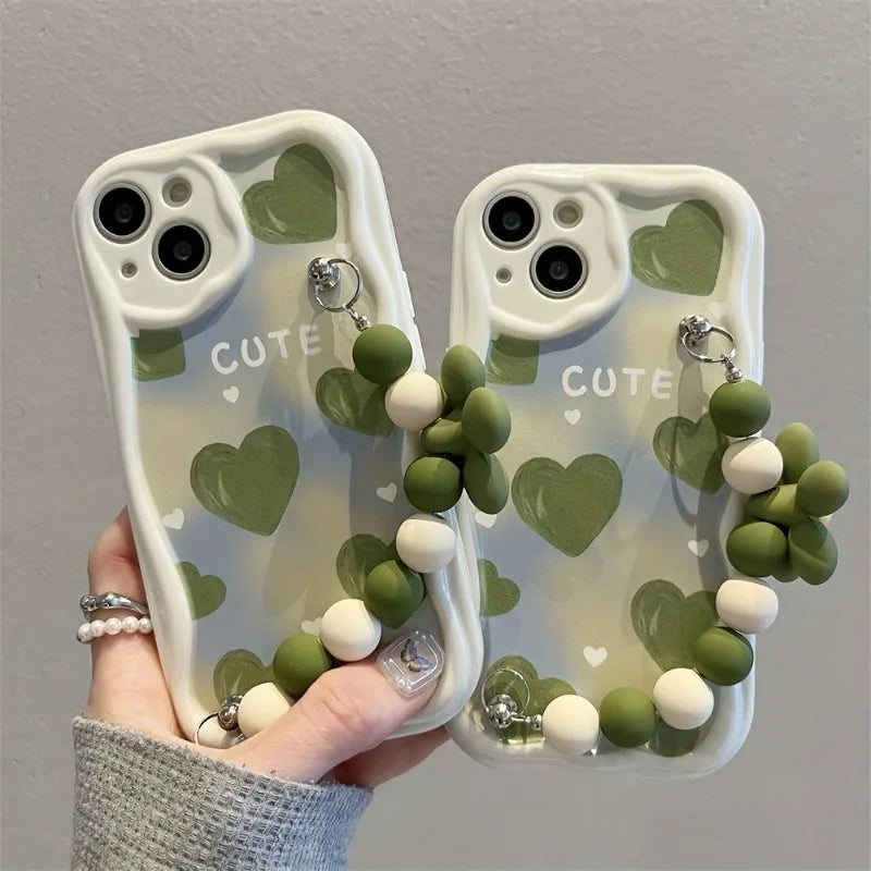 Green Heart Wavy-edge Pattern Phone Case For iPhone