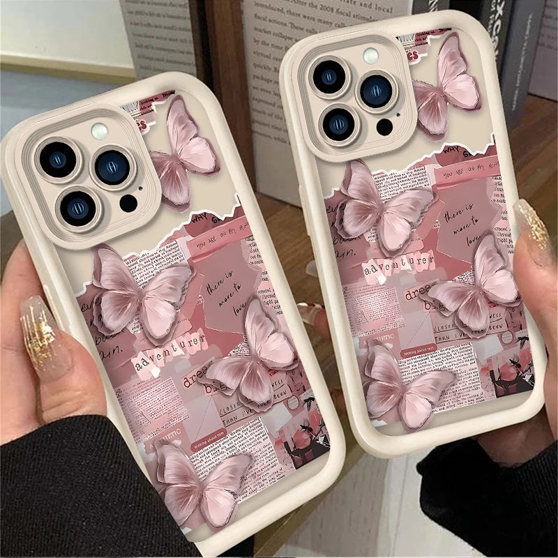 Pink Butterfly Aesthetic Silicone Phone Case For iPhone
