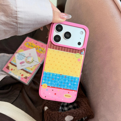 Korean Splicing Polka Dots Colorful Stars 3D Cartoon Button Holder Phone Case For iPhone