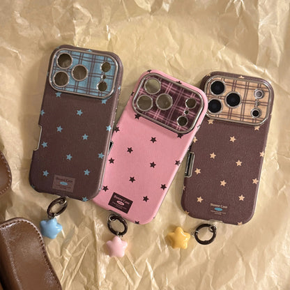 Korean Retro Stars Plating Leather Texture Phone Case For iPhone