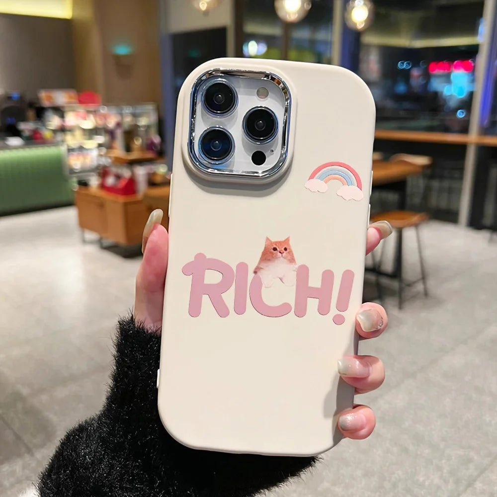 Black Cat Metal Lens Bumper Soft Silicone Cover Phone Case