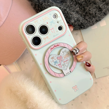 Korean Fold Love Heart Glitter Colorful Bowknot Magnetic Holder Phone Case For iPhone