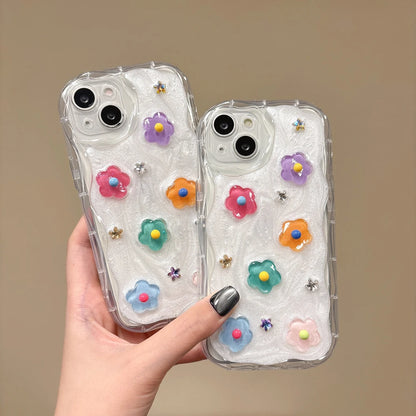 Cartoon Colorful Flower Wave Phone Case For iPhone