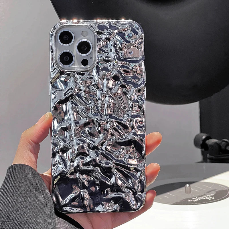 Plating Metal Color Silver Tin Foil Pleats Phone Case