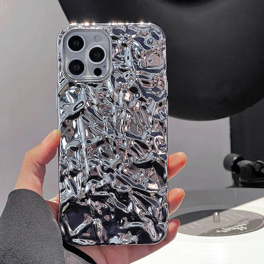 Plating Metal Color Silver Tin Foil Pleats Phone Case