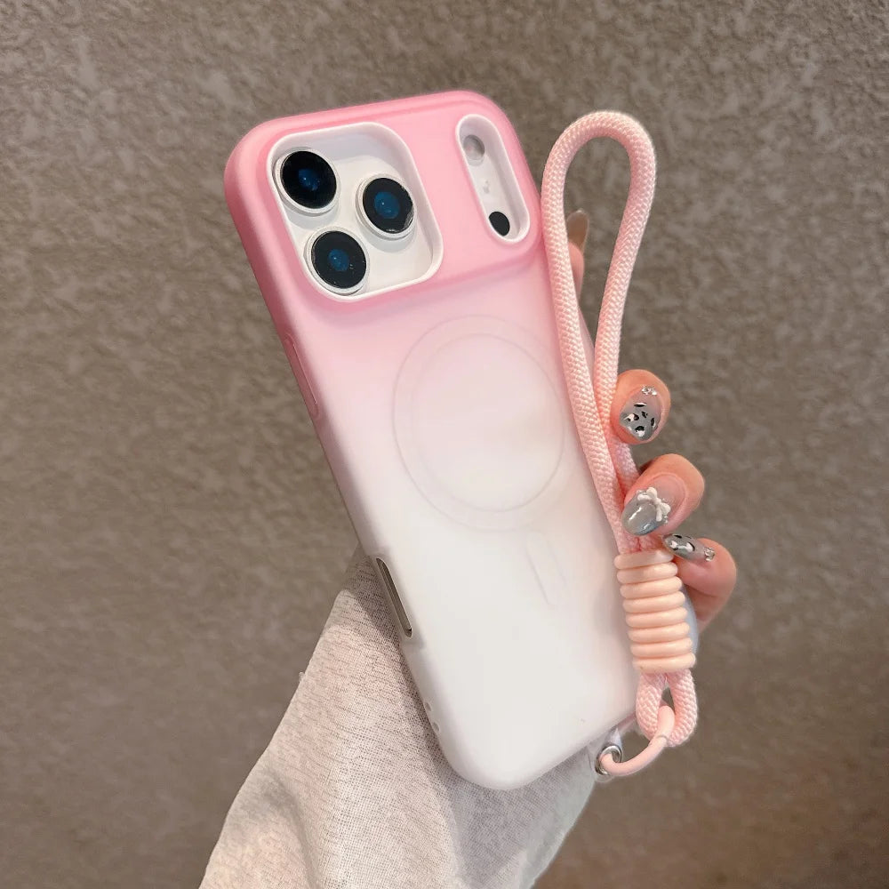 Soft Silicone For magsafe Wrist Strap Lanyard Shockproof Phone Case For iPhone