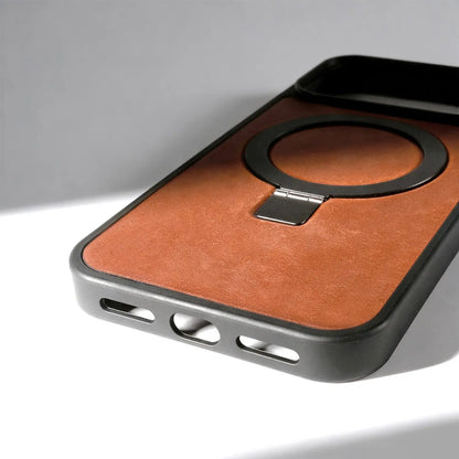 Magnetic Rotating Bracket Genuine Leather Phone Case For iphone