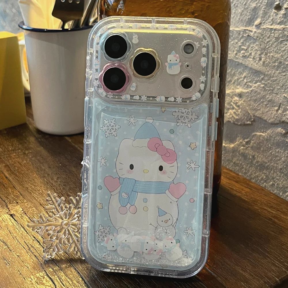 Beautiful Flower Flowing Sand Snowman Kitty  Is Suitable For Apple Phone Case