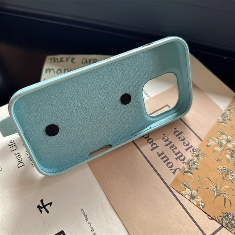 Simple Sky Blue Leather Wristband Stand Phone Case