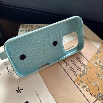 Simple Sky Blue Leather Wristband Stand Phone Case