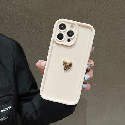 3D Gold Heart Silicone Soft Phone Case For iPhone