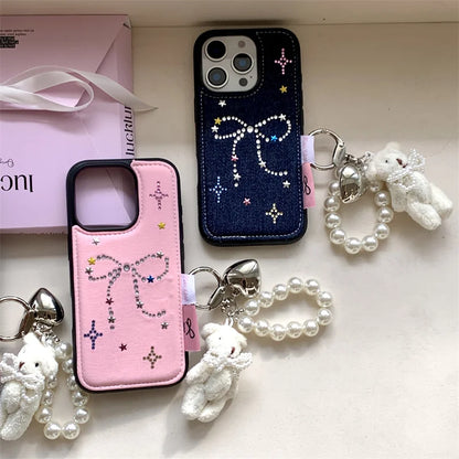Cute Diamond Bow Denim Phone Case