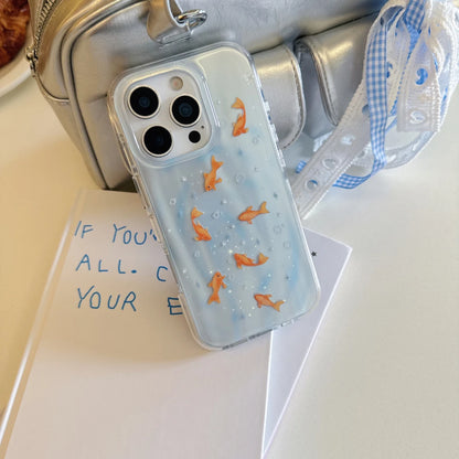 Creative INS Gradient Blue Goldfish & Star Patterns with Beaded Charm Phone Case