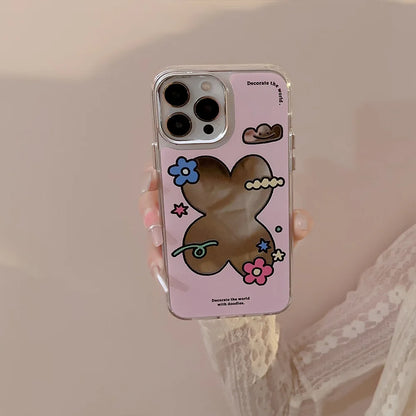 Cute Flower Make Up Mirror Electroplated With Chain Phone Case For iPhone