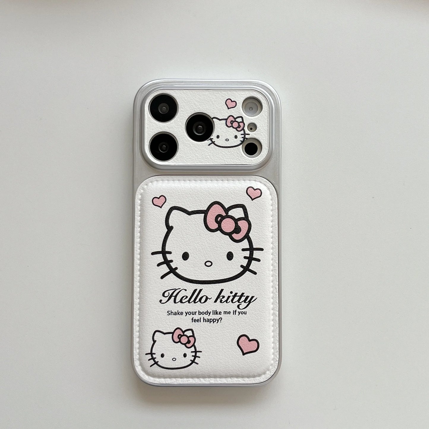 Korean Pink Big Head Hellokitty Leather Phone Case For iPhone