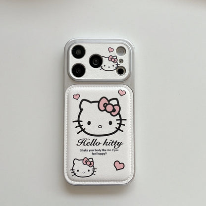 Korean Pink Big Head Hellokitty Leather Phone Case For iPhone