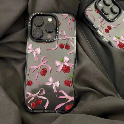 Ins Korean Lovely  Bow Cherry Phone Case For iPhone
