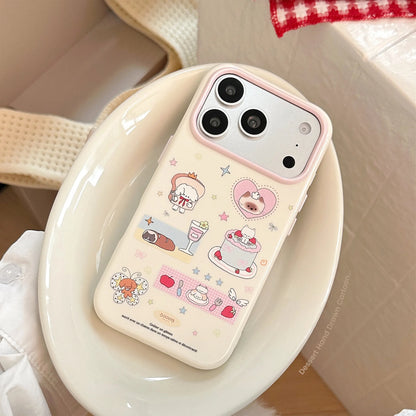 Korean Cartoon Dessert Kitten Puppy Stars Pattern Phone Case For iPhone