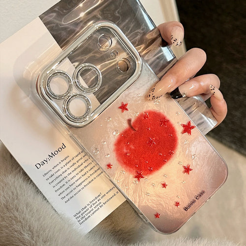 Korean Red Apple Stars Pattern Phone Case For iPhone