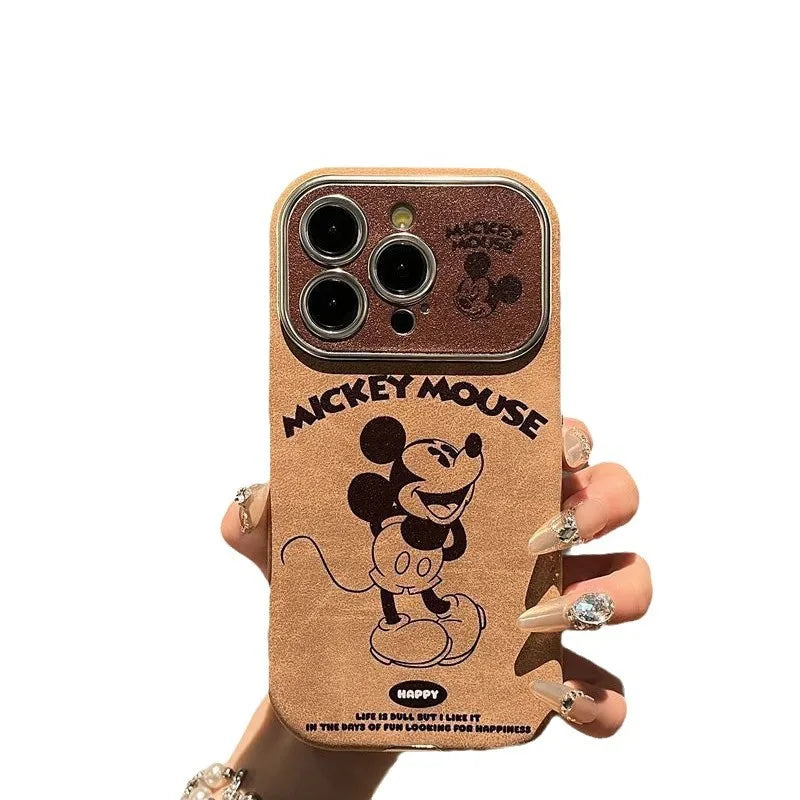 Cartoon Mickey Mouse Furry Leather Phone Case Compatible With iPhone