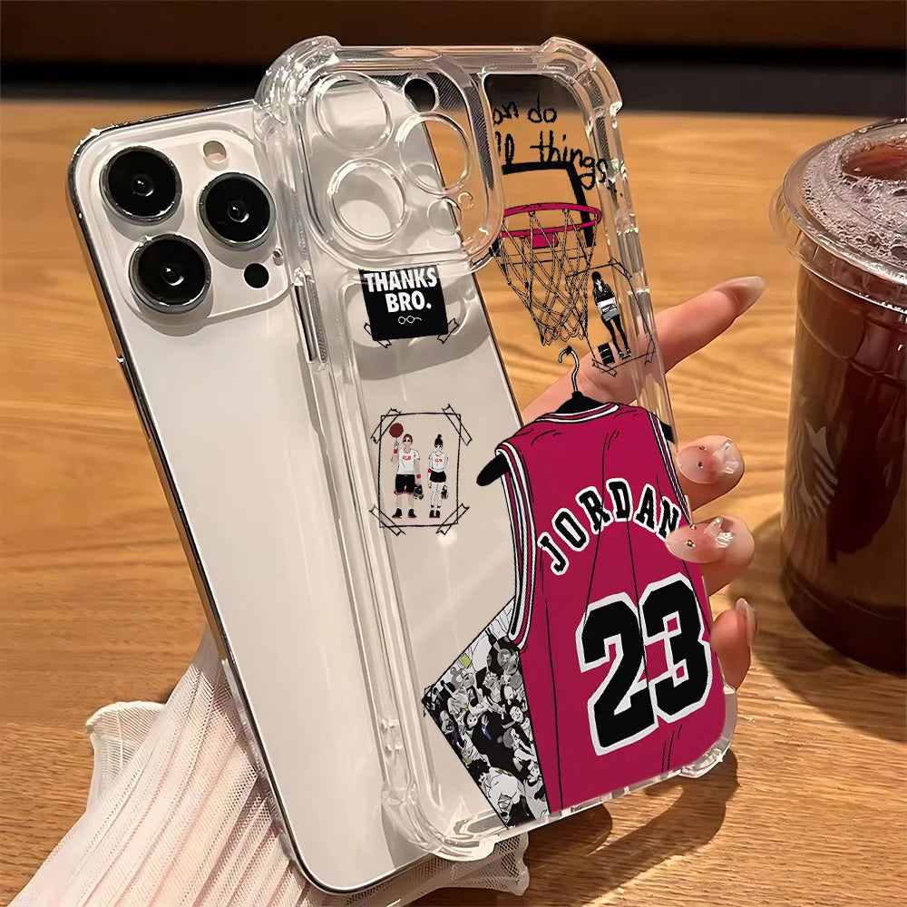 Basketball Number Phone Case Jordans Shockproof Transparent For iPhone