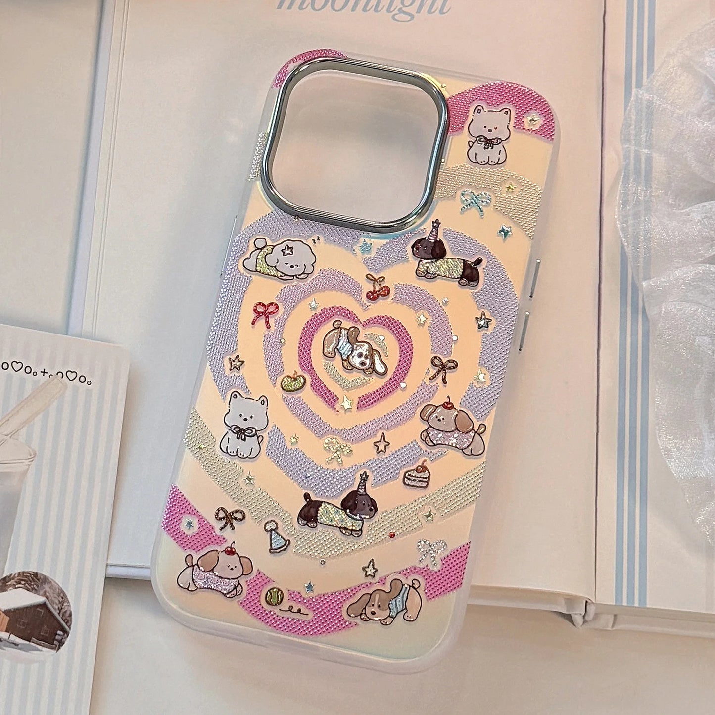 Korean Gilding Laser Colorful Love Heart Cartoon Puppy Phone Case For iPhone