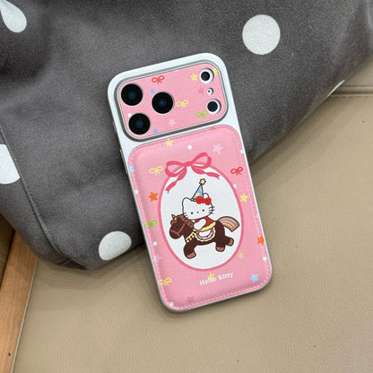 Korean Pink Riding Kitty Large Window Leather Phone Case For iPhone