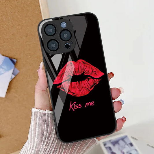 Sexy Girl Red Lips Tempered Glass Phone Case For iPhone