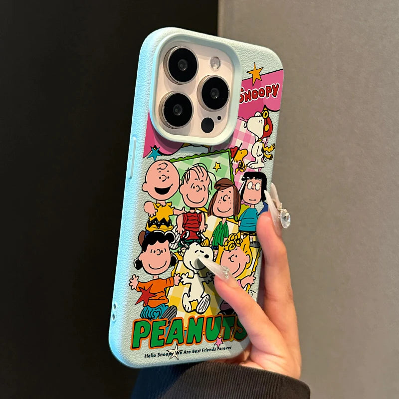 Lovely Cartoon ASnoopy Imitation Leather Phone Case For iPhone