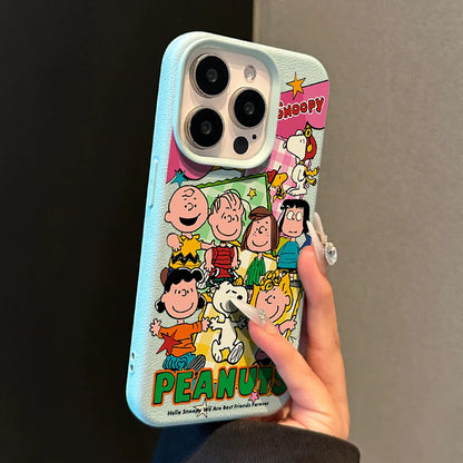 Lovely Cartoon ASnoopy Imitation Leather Phone Case For iPhone