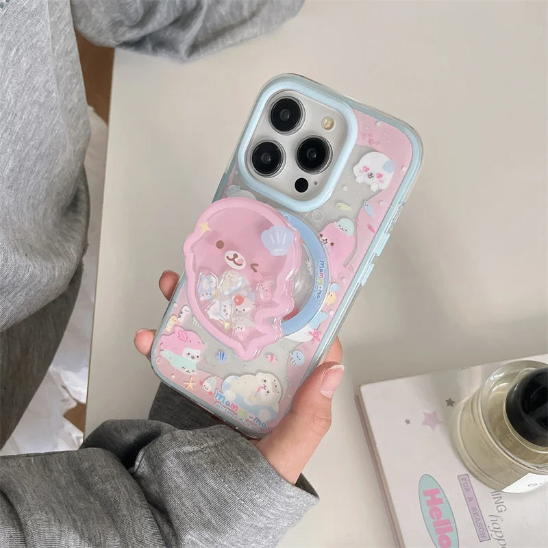 Cute Dolphin Shaking Bracket Magnetic Phone Case
