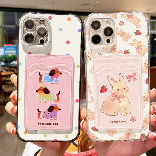 Cartoon Dog Rabbit Card Slot Phone Case For iPhone