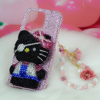 Rhinestone Bling Crystal Hello Kitty Phone Case Chain For iPhone