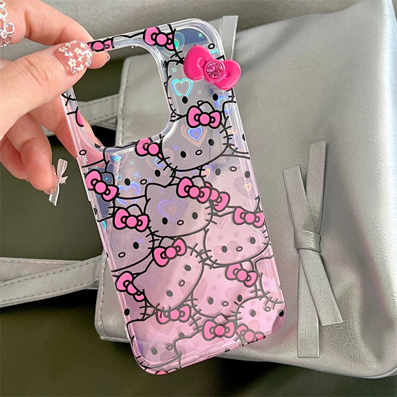 Hello Kitty Full Screen KT Bow Gradient Phone Case For iPhone