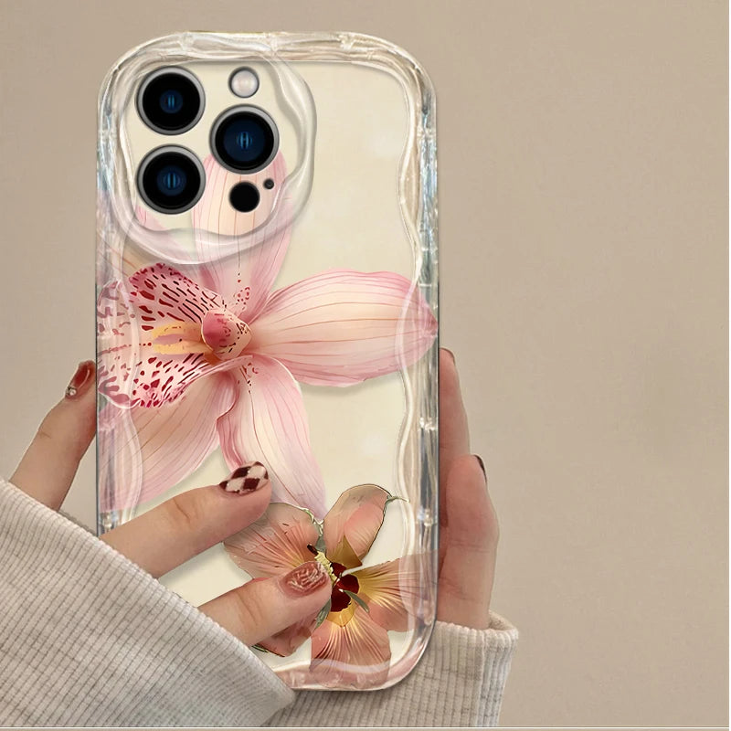 Retro Pink Lily Flower 3D Wave Phone Case  For iPhone