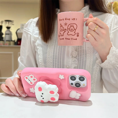 Lovely Rabbit Folding With Holder Stand Silicone Phone Case