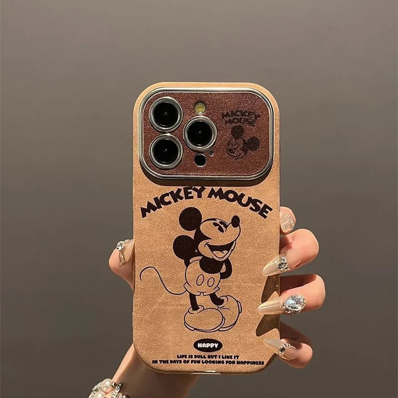Cartoon Mickey Mouse Furry Leather Phone Case Compatible With iPhone