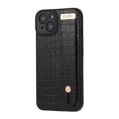 Imitation Crocodile Skin Leather Hand Wrist Strap Holder Phone Case