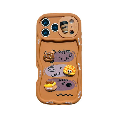 3D Cartoon Bread With Wrist Strap Wavy Phone Case For iPhone