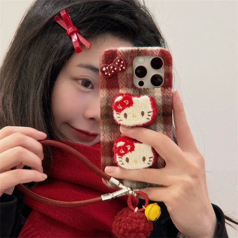 Fashion Winter Plaid Pattern Plush Phone Case For iPhone