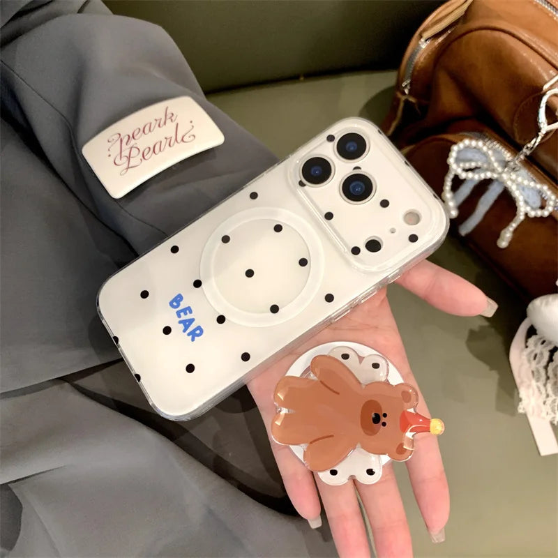 Simple Black Polka Dot Magnetic Phone Case For iPhone