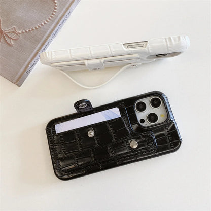 Slot Card Bag Wrist Strap Holder Leather Wallet Phone Case For iPhone