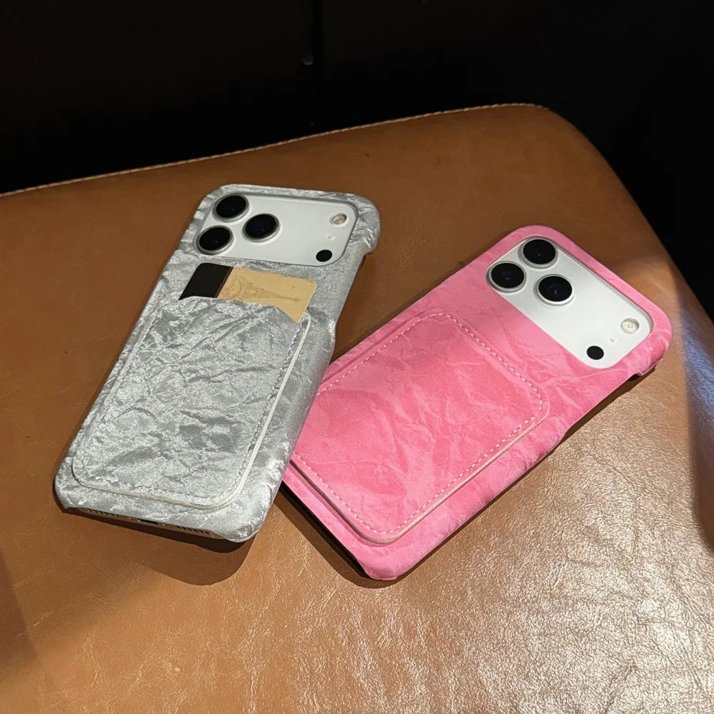 Luxury Velvet Fabric Slot Card Wallet Case For iPhone