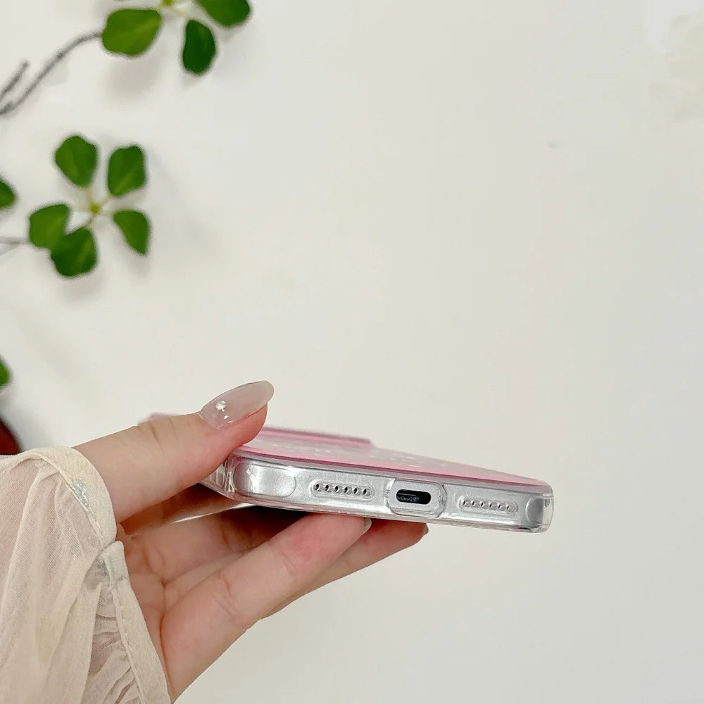 Cute Cartoon Pink Silver Bottom Star Kitty Head Phone Case For iPhone