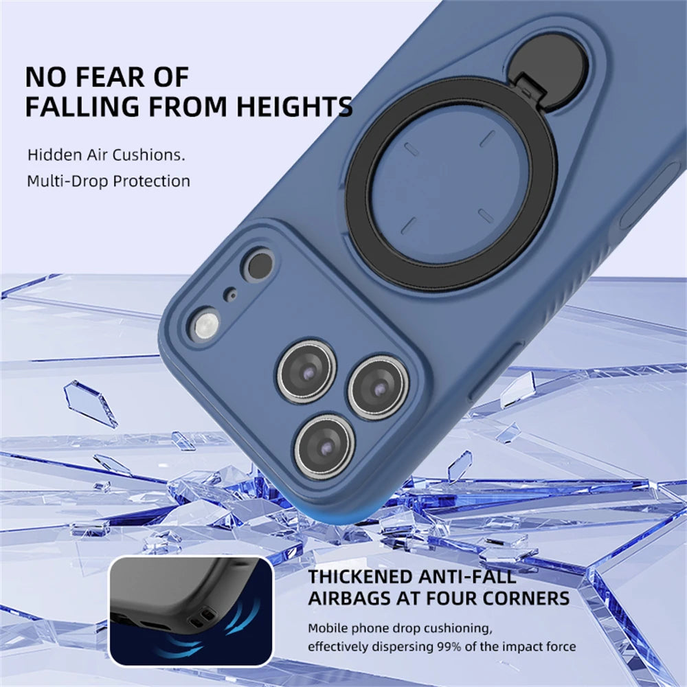 Magnetic Liquid Silicone Rotating Bracket Phone Case For iPhone