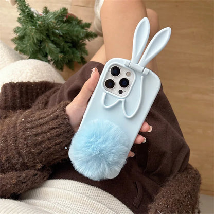 3D Cartoon Rabbit Ear Foldable Holder Silicone Phone Case For iPhone
