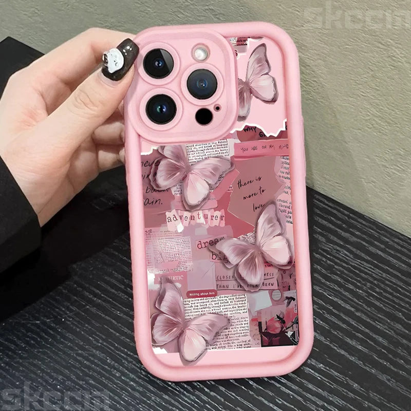 Pink Cute Butterfly Silicone Soft Phone Case For iPhone